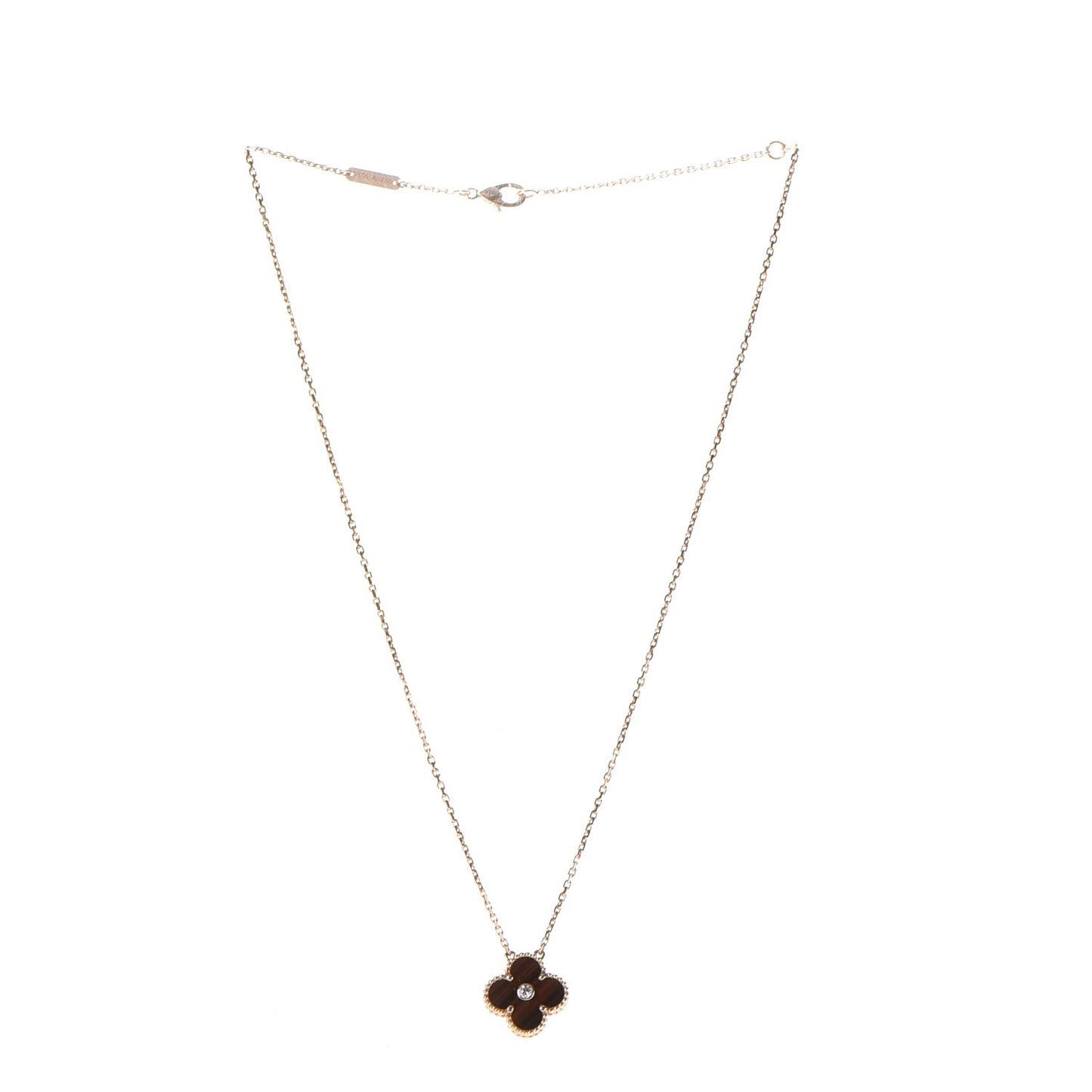 18K Rose Gold Diamond Carnelian Vintage Alhambra Pendant Necklace