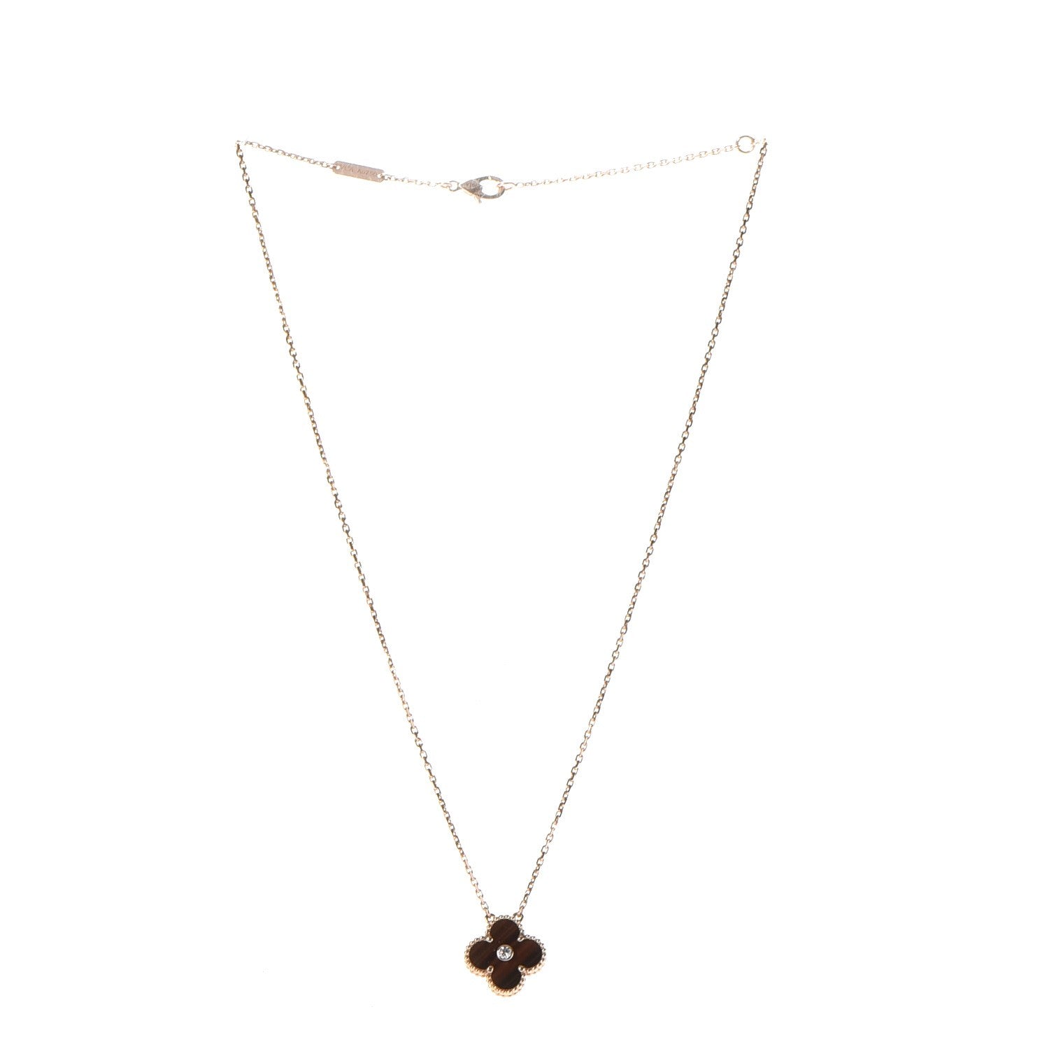 Van Cleef & Arpels 18K Rose Gold Diamond Carnelian Vintage Alhambra Pendant Necklace 4 of 9