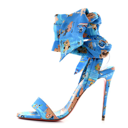 Christian Louboutin Crepe Satin Greekaba Du Desert 100 Sandal 37 Blue Multicolor 1 of 8