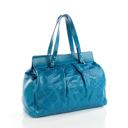 Chanel Glazed Calfskin Large On The Road Frame Tote Blue 3 of 10