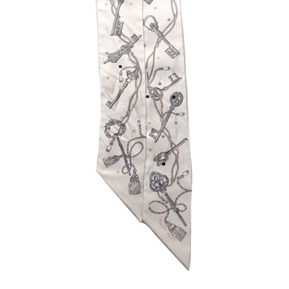 Hermes Silk Les Cles A Pois Twilly White Gris Acier 2 of 4