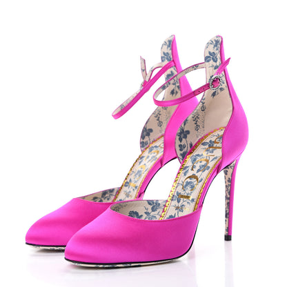 Gucci Satin Daisy Ankle Strap d'Orsay 105 Pumps 41 Fuchsia 3 of 8