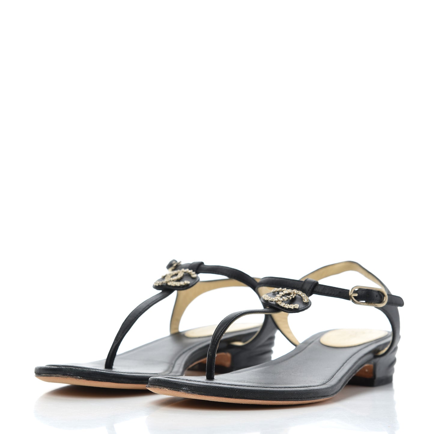 Lambskin CC Chain Thong Sandals 36 Black