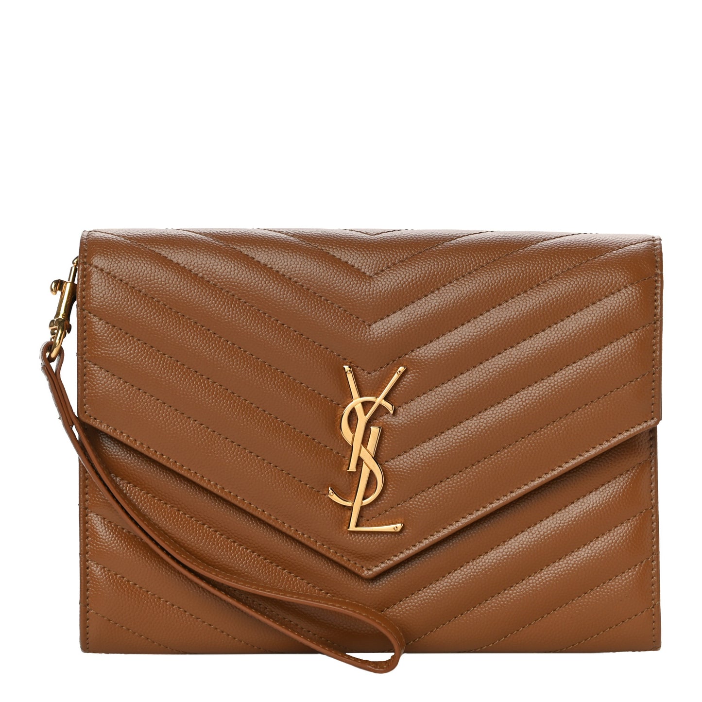 Grain De Poudre Matelasse Chevron Monogram Cassandre Flap Pouch Natural Dark