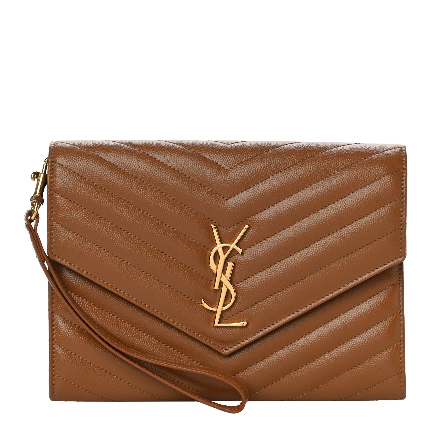 Saint Laurent Grain De Poudre Matelasse Chevron Monogram Cassandre Flap Pouch Natural Dark 1 of 11