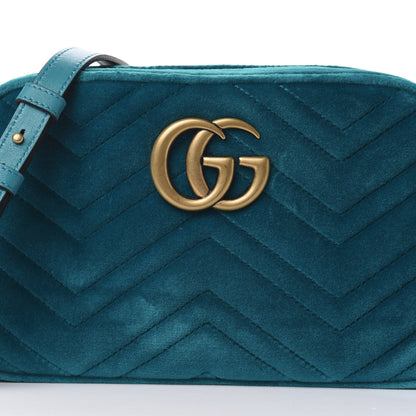 Gucci Velvet Matelasse Small GG Marmont Chain Shoulder Bag Pavone Cyan 10 of 10