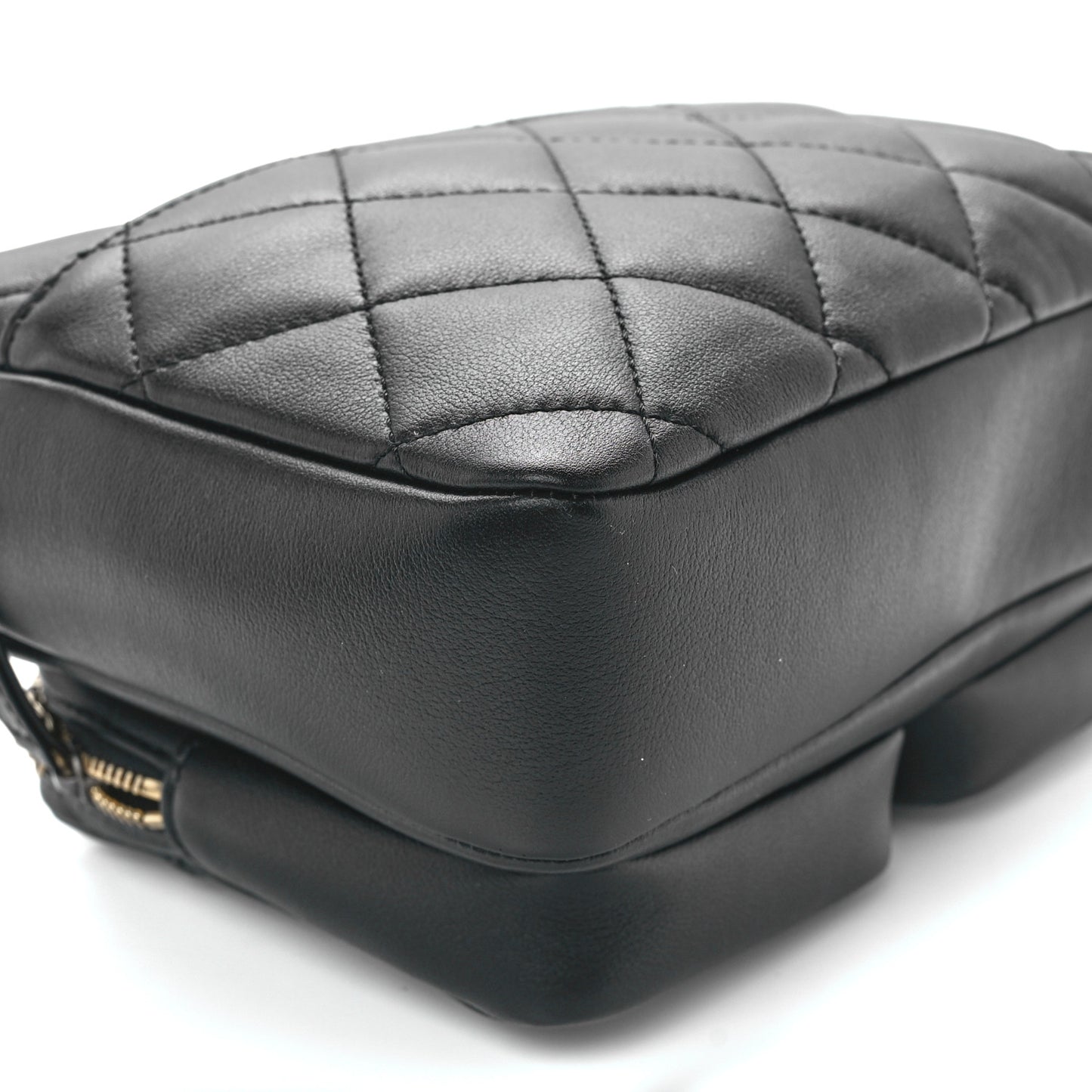 Calfskin Quilted Small Camera Case Black