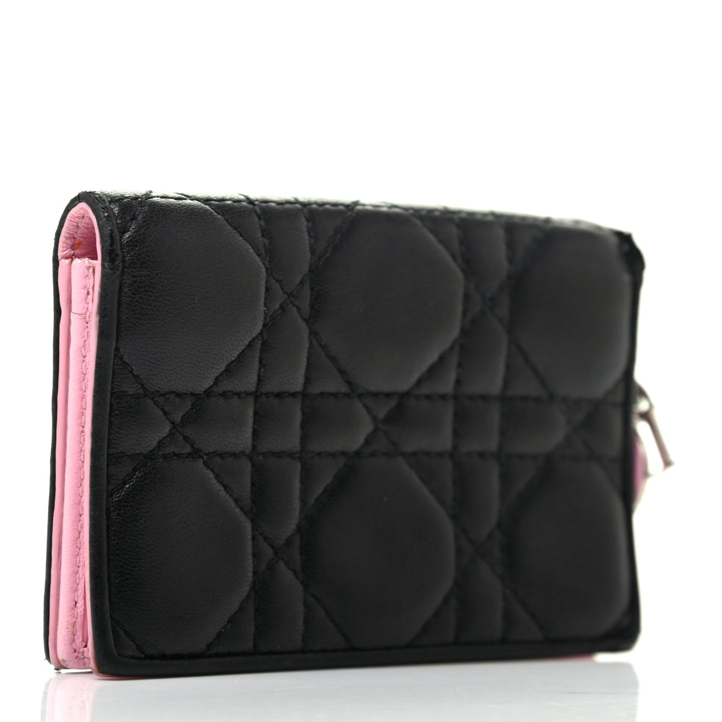 Lambskin Cannage Bi-Color Small Lady Dior Flap Card Holder Black Pink