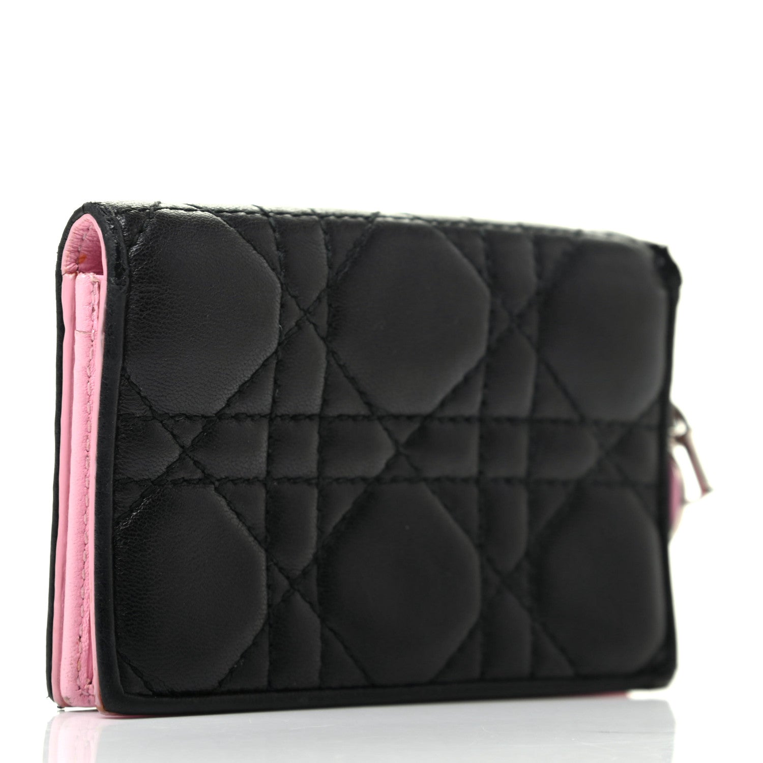Christian Dior Lambskin Cannage Bi-Color Small Lady Dior Flap Card Holder Black Pink 2 of 8