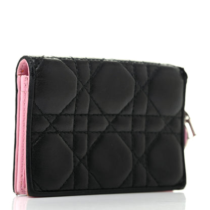Christian Dior Lambskin Cannage Bi-Color Small Lady Dior Flap Card Holder Black Pink 2 of 8