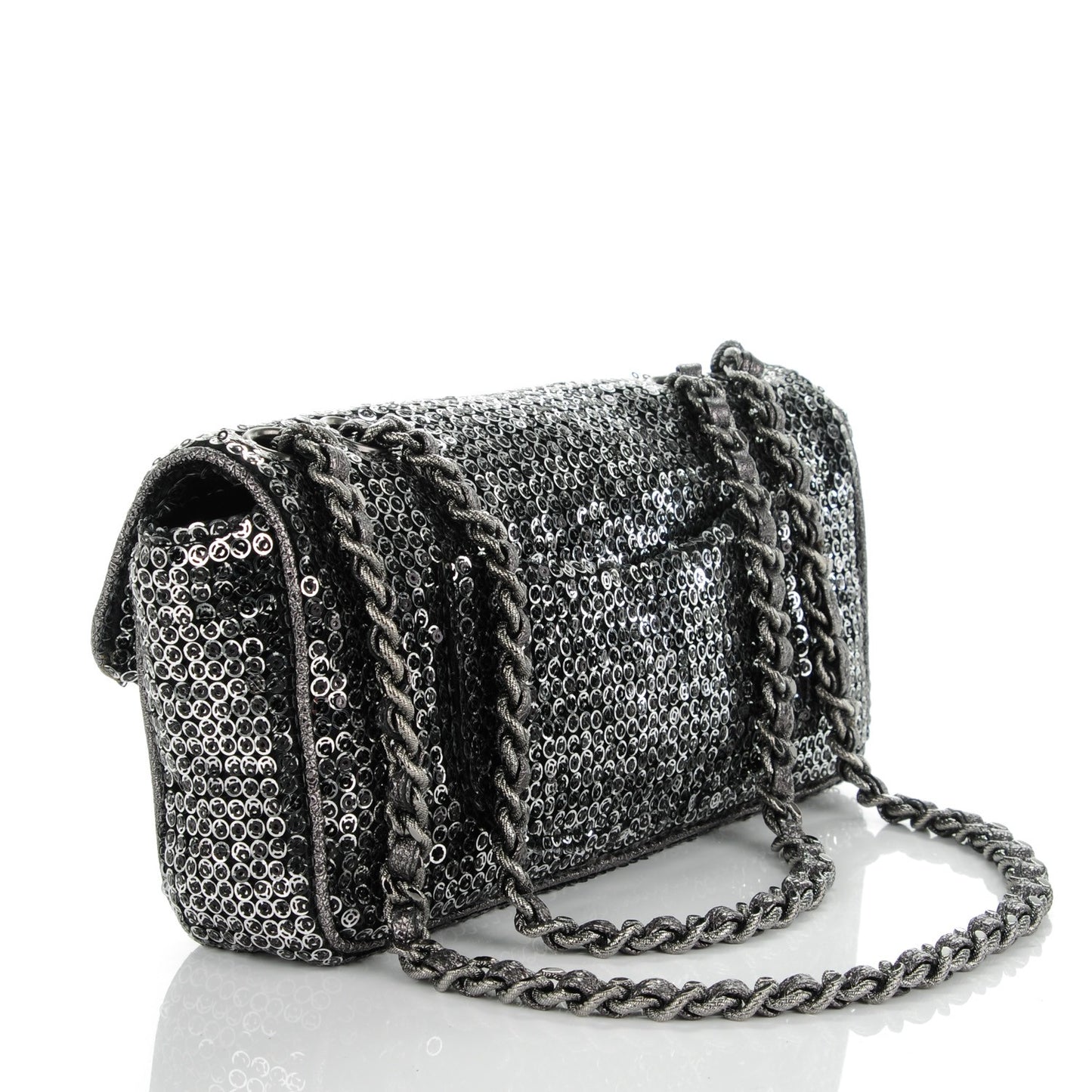 Sequin East West Flap Dark Silver