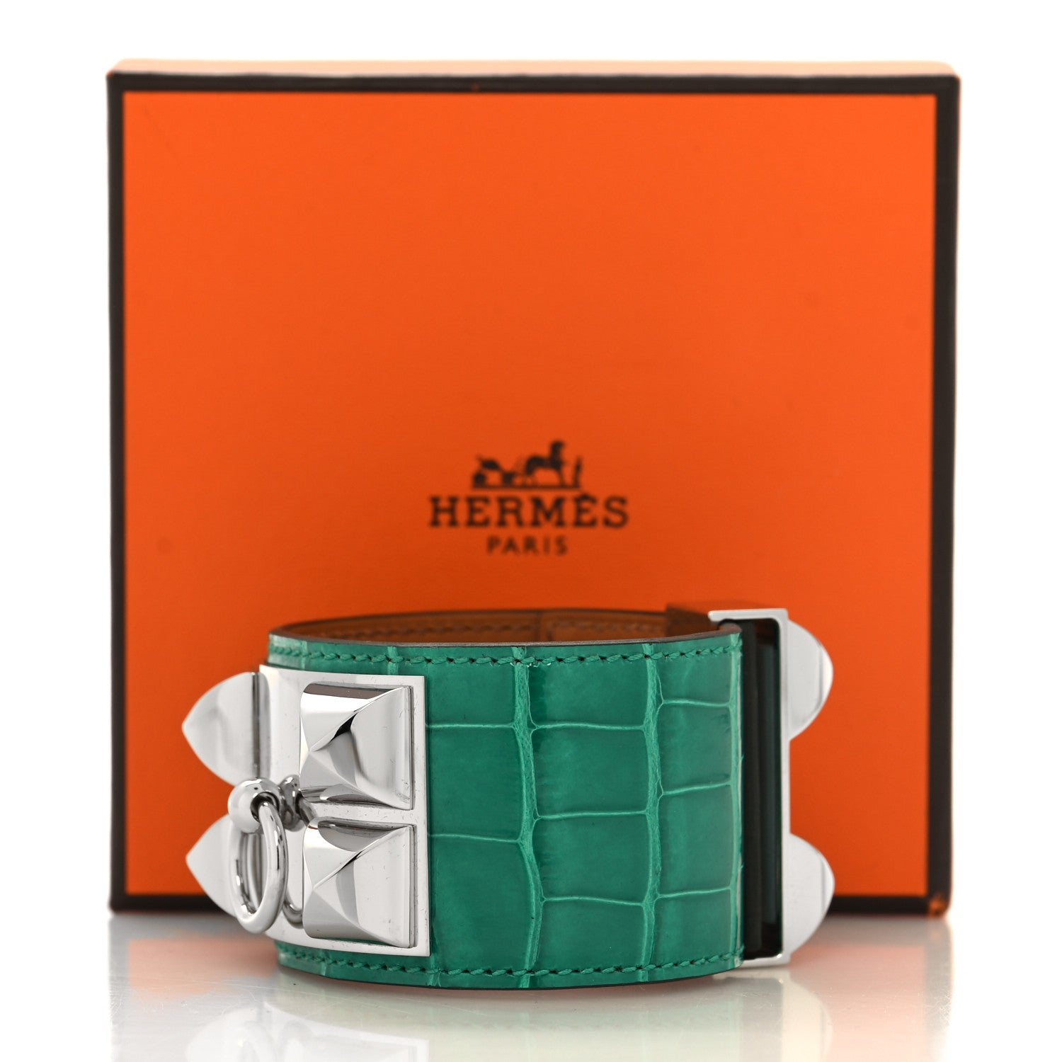 Hermes Shiny Alligator Collier De Chien CDC Bracelet T2 Vert Jade 6 of 6