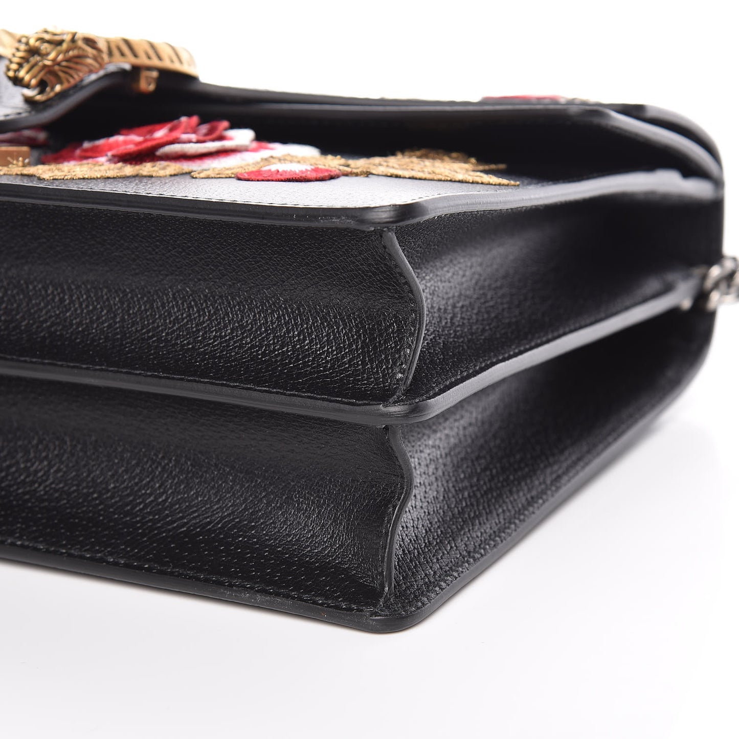 Calfskin Web Floral Embroidered Medium Dionysus Shoulder Bag Black