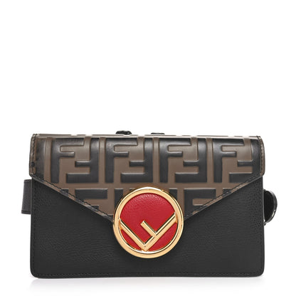 Fendi Vitello Cruise F is Fendi Bi-Color FF 1974 Embossed Envelope Belt Bag Maya Black 1 of 11