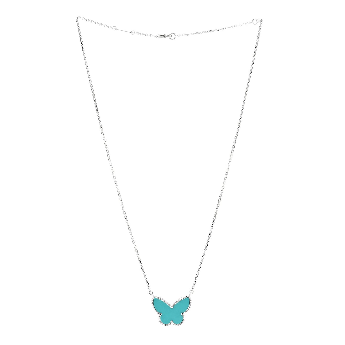 18K White Gold Turquoise Lucky Alhambra Butterfly Pendant Necklace