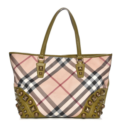 Burberry Nova Check Mega Stud Nickie Tote Green 1 of 12