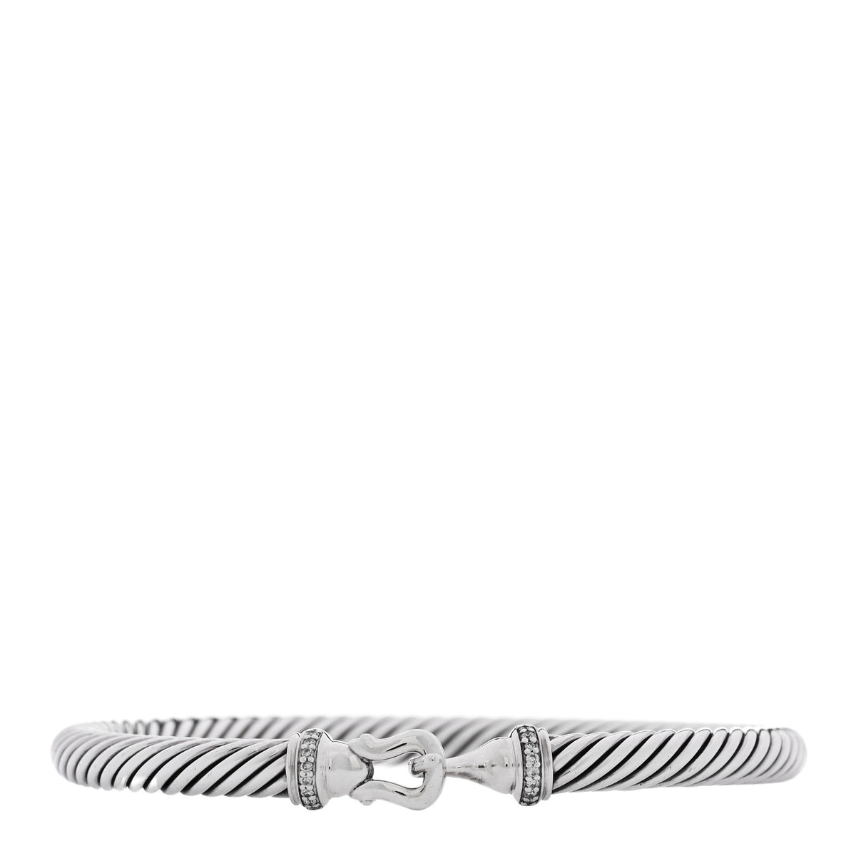 David Yurman Sterling Silver Diamond 5mm Cable Buckle Bracelet 2 of 3