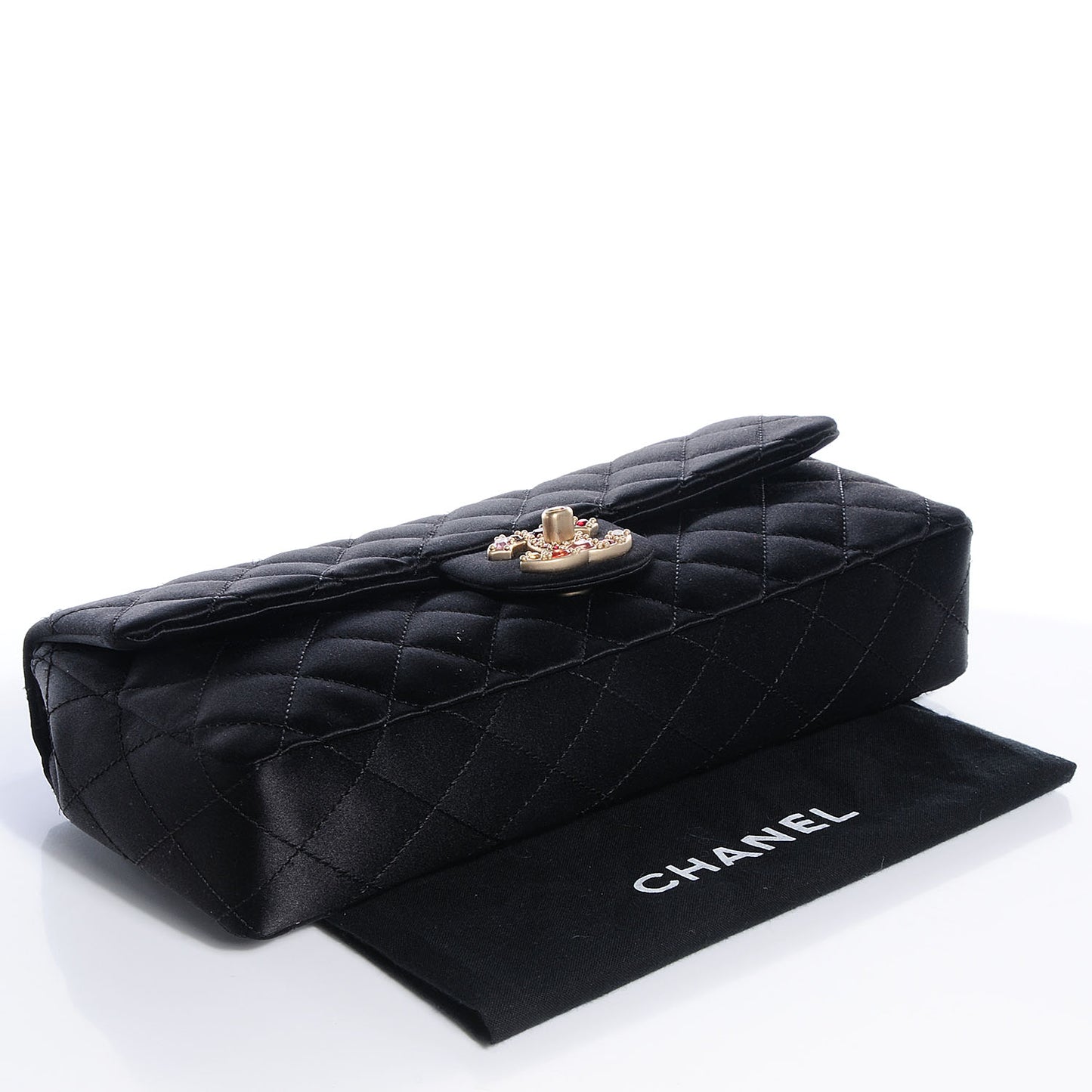 Jewel Satin Quilted East West Flap Black