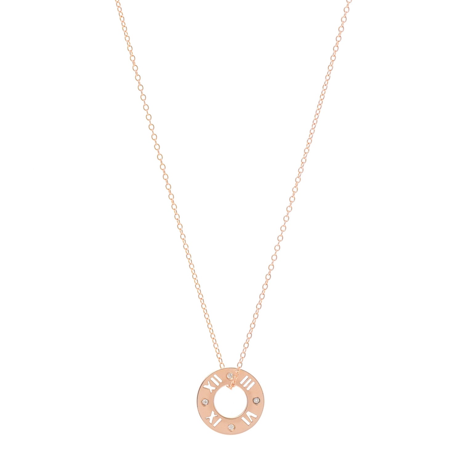 Tiffany 18K Rose Gold Diamond Atlas Pierced Pendant Necklace 1 of 6
