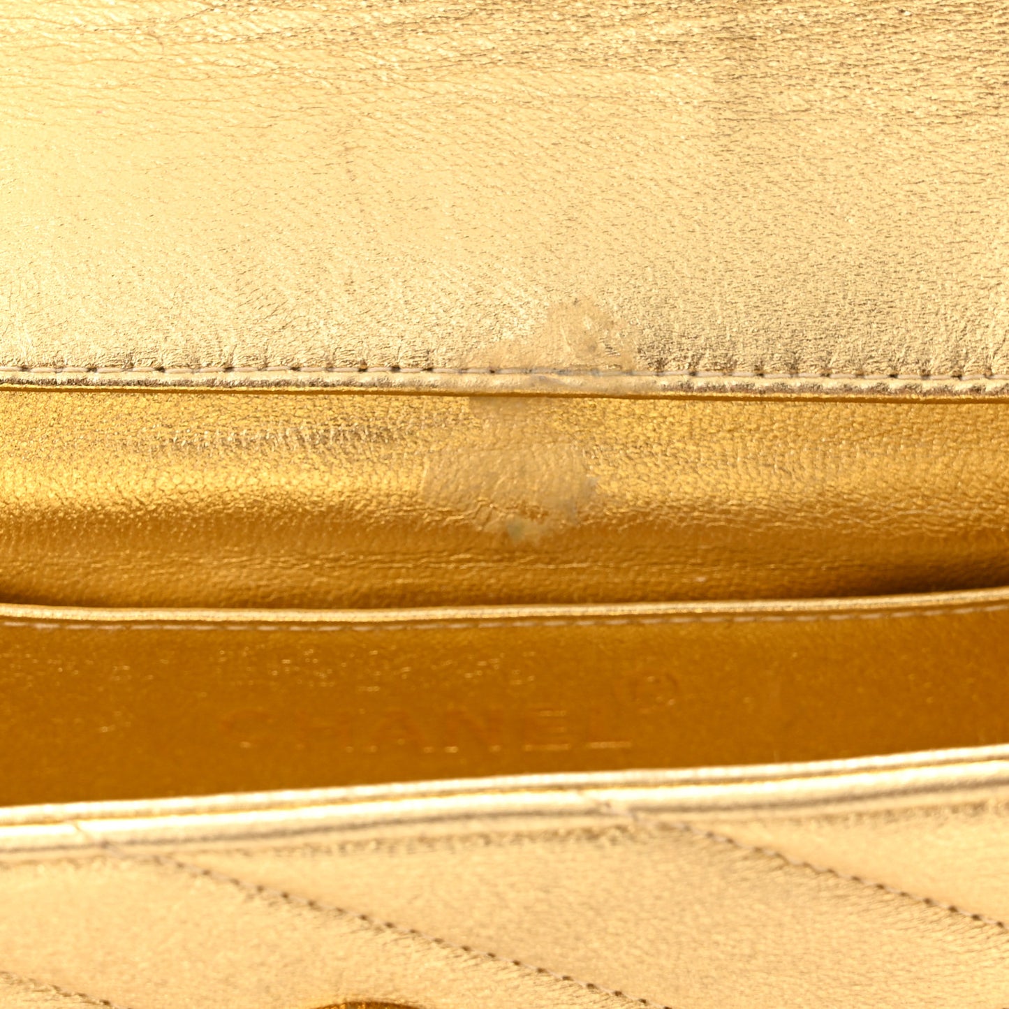 Metallic Lambskin Crystal Chevron Chain Clutch Gold