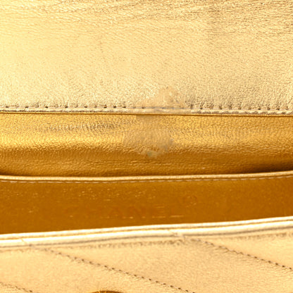 Chanel Metallic Lambskin Crystal Chevron Chain Clutch Gold 10 of 11