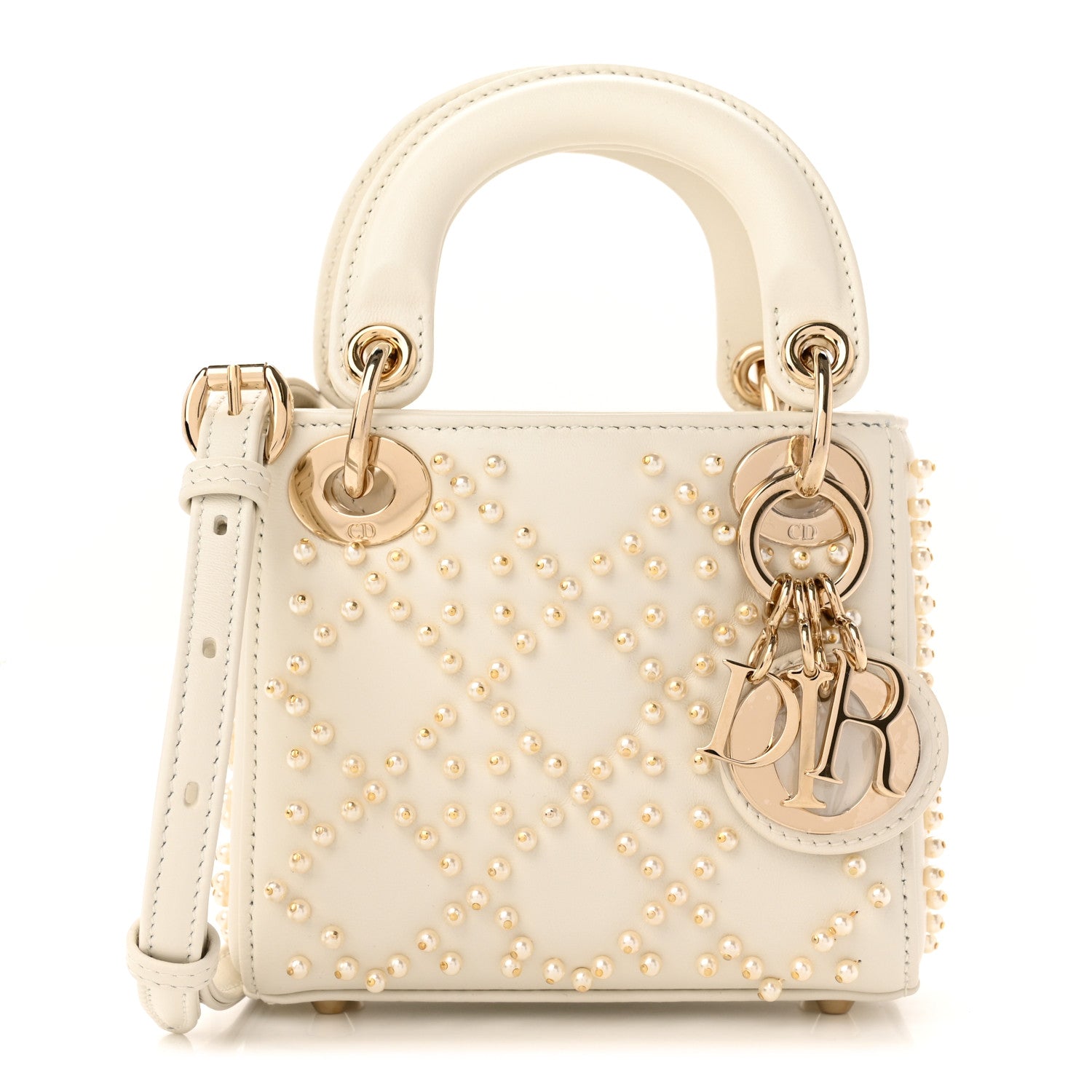 Christian Dior Lambskin Pearl Cannage Micro Lady Dior Latte 1 of 11
