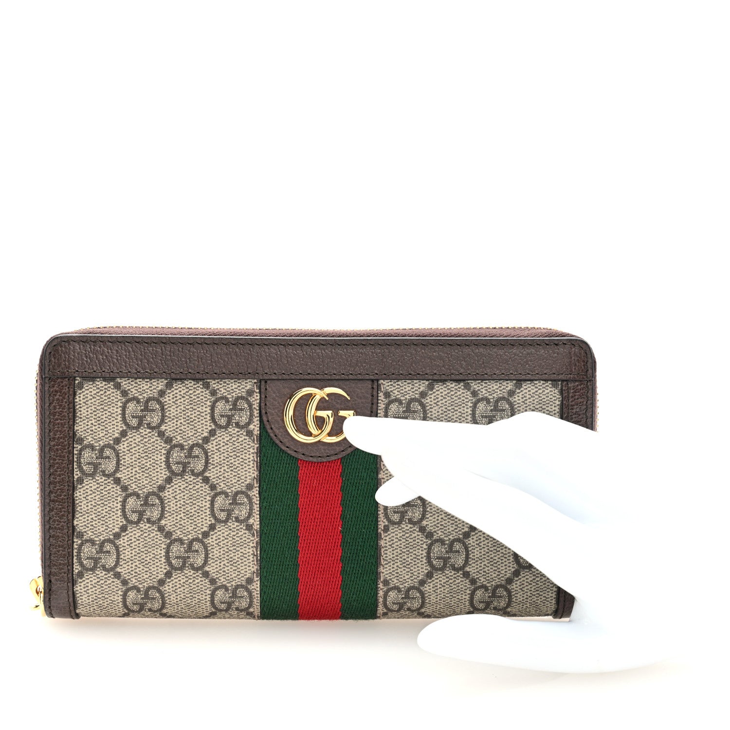 Gucci GG Supreme Monogram Web Ophidia Zip Around Wallet Brown 2 of 7