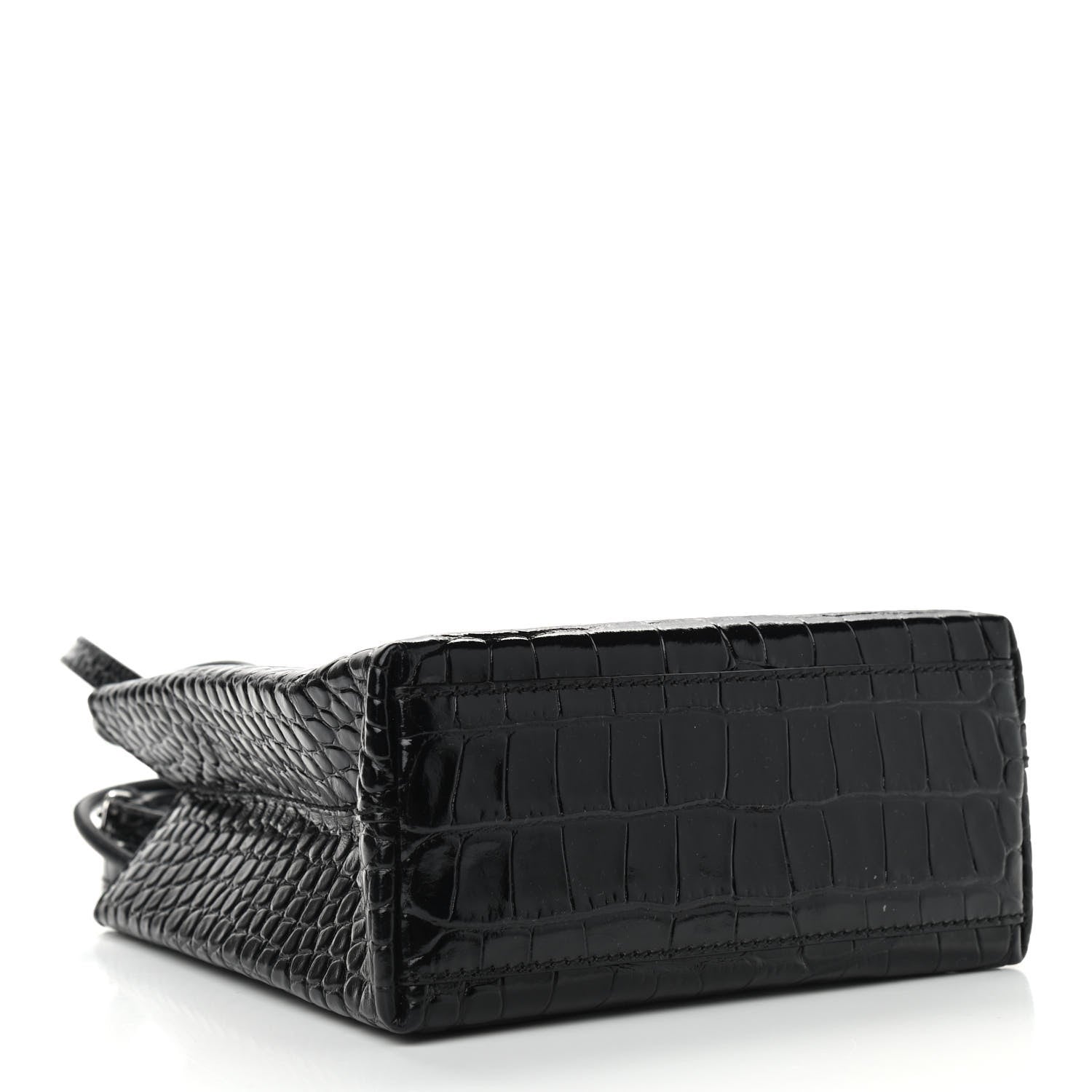 Balenciaga Shiny Calfskin Logo Crocodile Embossed North South Shopper Tote XXS Black White 4 of 8