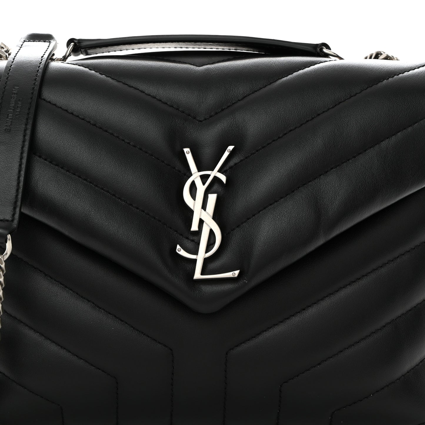 Calfskin Y Quilted Monogram Small Loulou Chain Satchel Black
