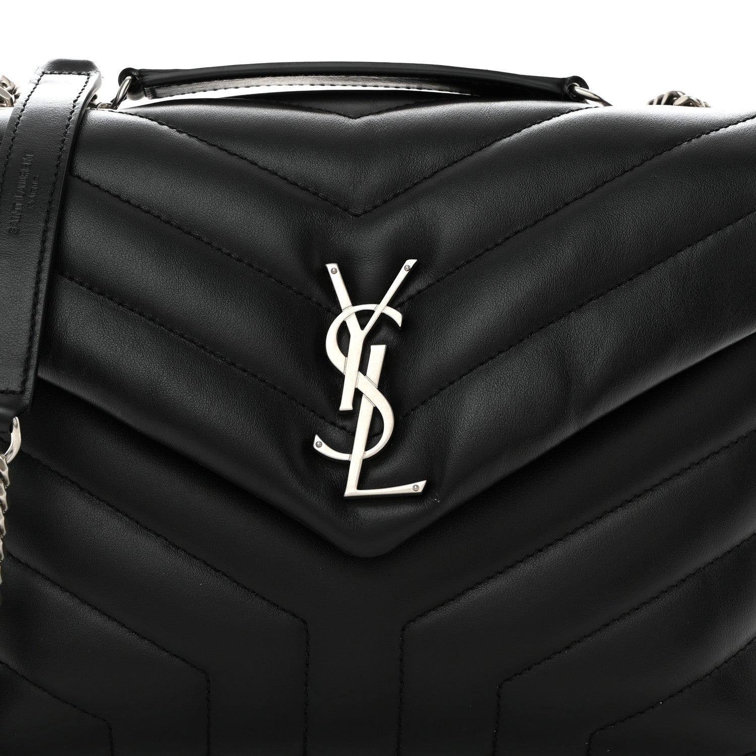 Saint Laurent Calfskin Y Quilted Monogram Small Loulou Chain Satchel Black 8 of 10