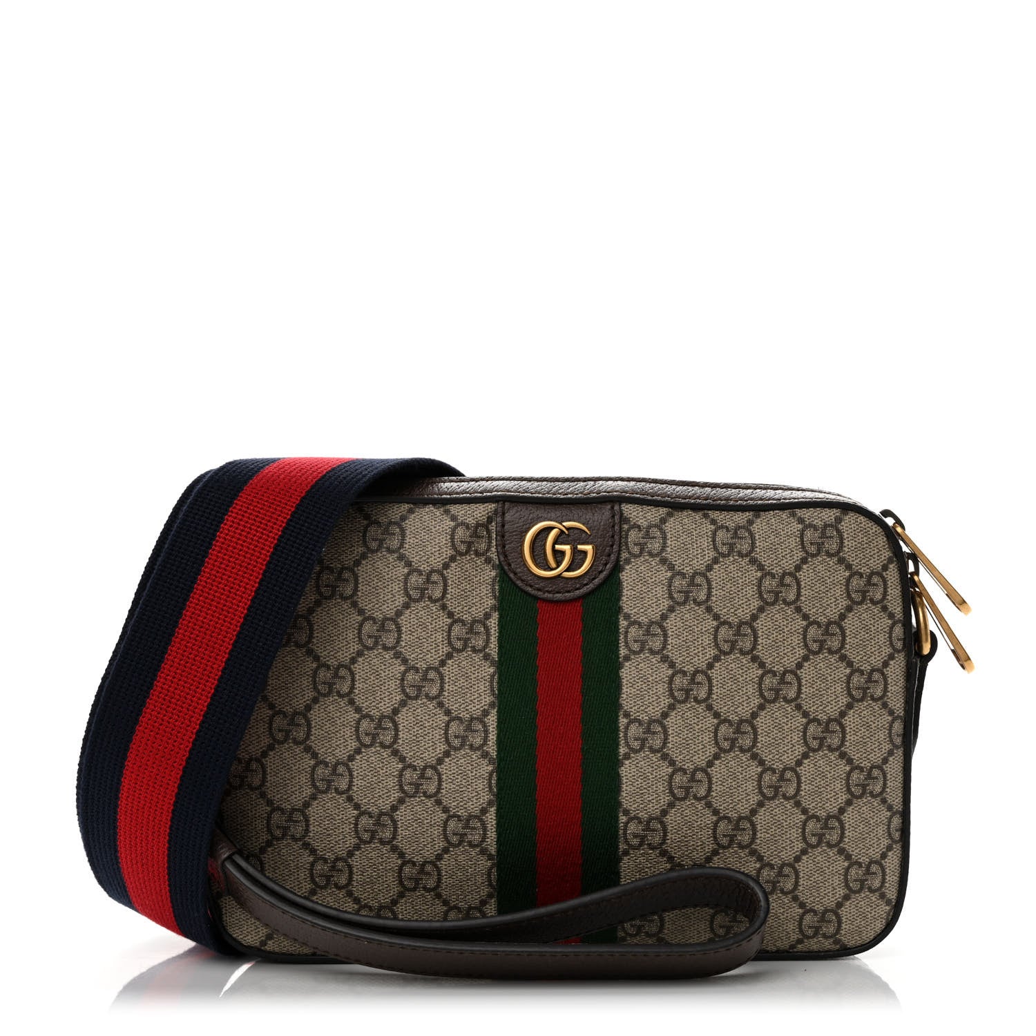 Gucci GG Supreme Monogram Textured Dollar Calfskin Web Ophidia Wristlet Shoulder Bag Beige Ebony New Acero 1 of 10