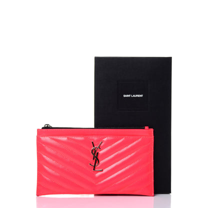 Saint Laurent Patent Grain De Poudre Matelasse Chevron Monogram Bill Pouch Neon Pink 15 of 15