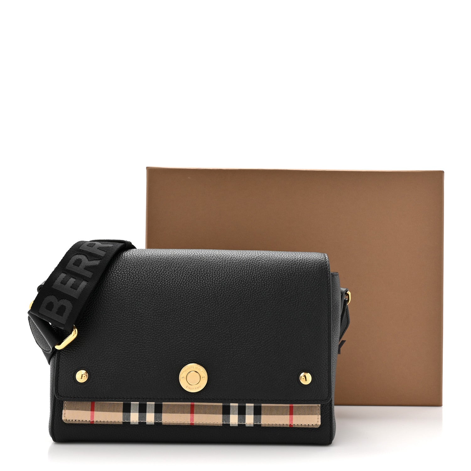Burberry Grainy Calfskin Vintage Check Note Crossbody Bag Black 10 of 10