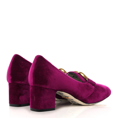 Gucci Velvet GG Victoire Block Mid Heel Loafer Pumps 35.5 Fucsia Violet Cyclamen 4 of 9