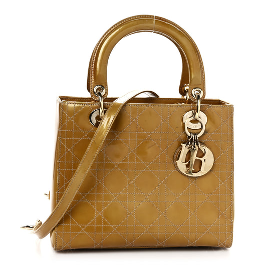 Patent Cannage Stitched Medium Lady Dior Dark Beige
