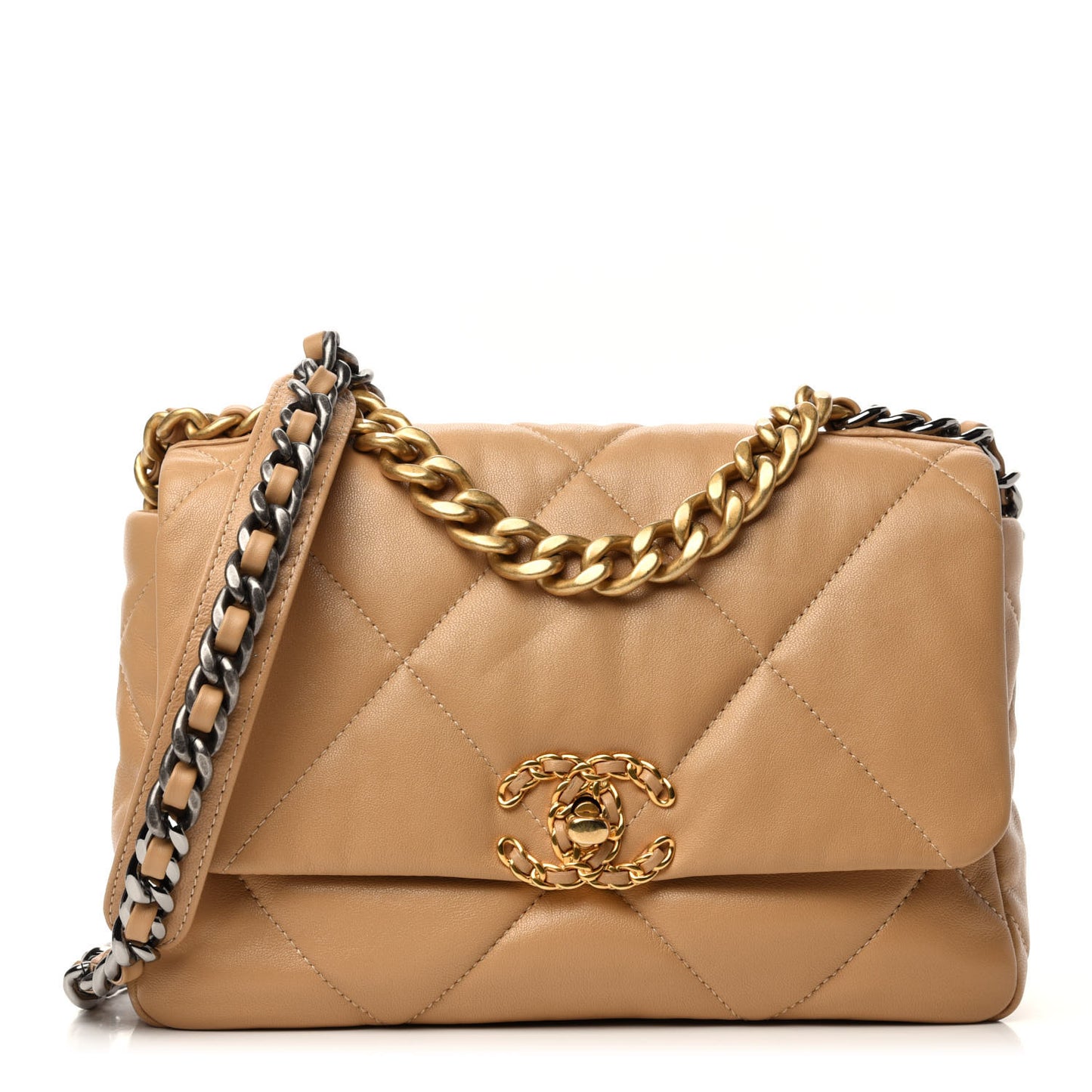 Lambskin Quilted Medium 19 Flap Dark Beige