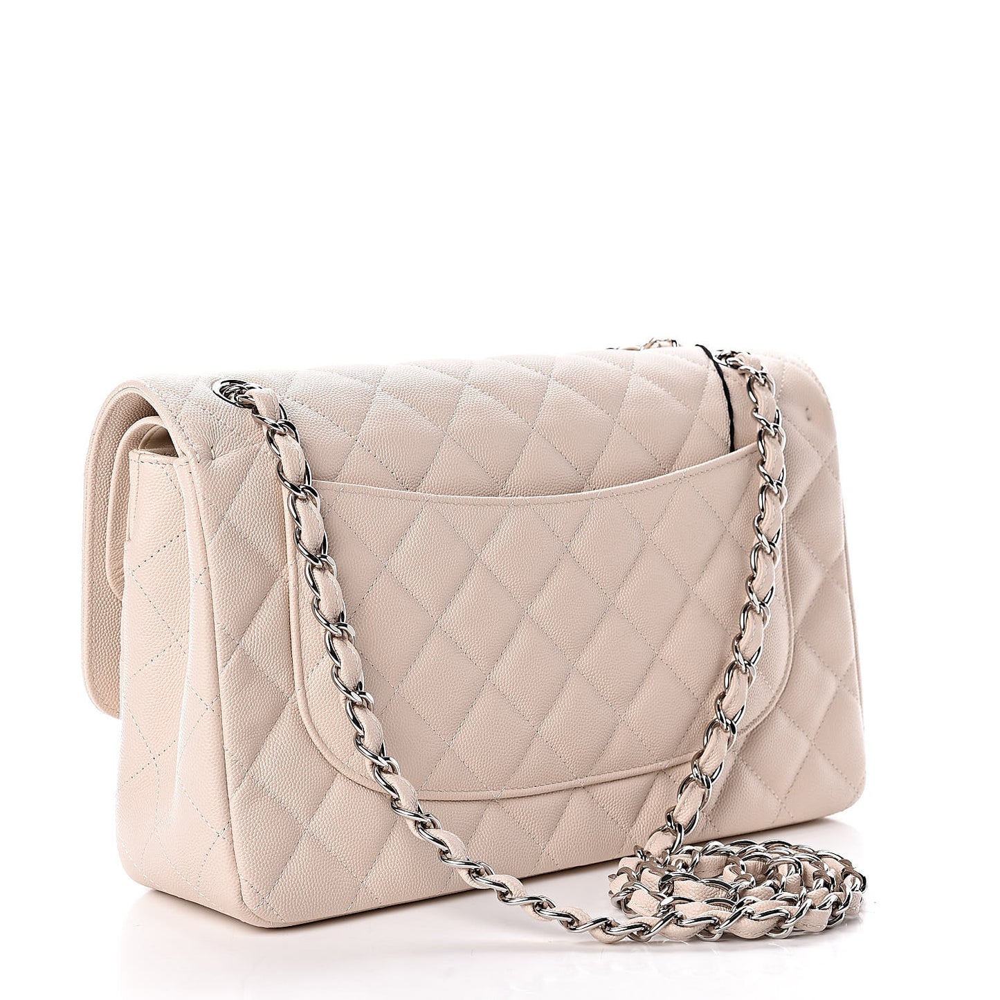 Caviar Quilted Jumbo Double Flap Light Beige