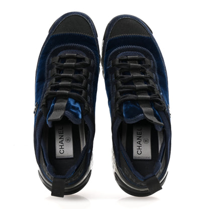 Chanel Suede Calfskin Velvet Grosgrain CC Sneakers 37 Navy Blue Black 2 of 10