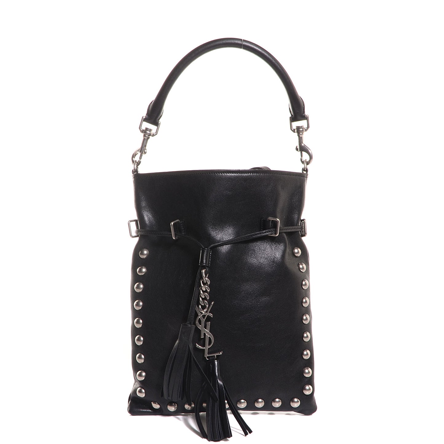 Calfskin Studded Monogram Flat Bucket Black