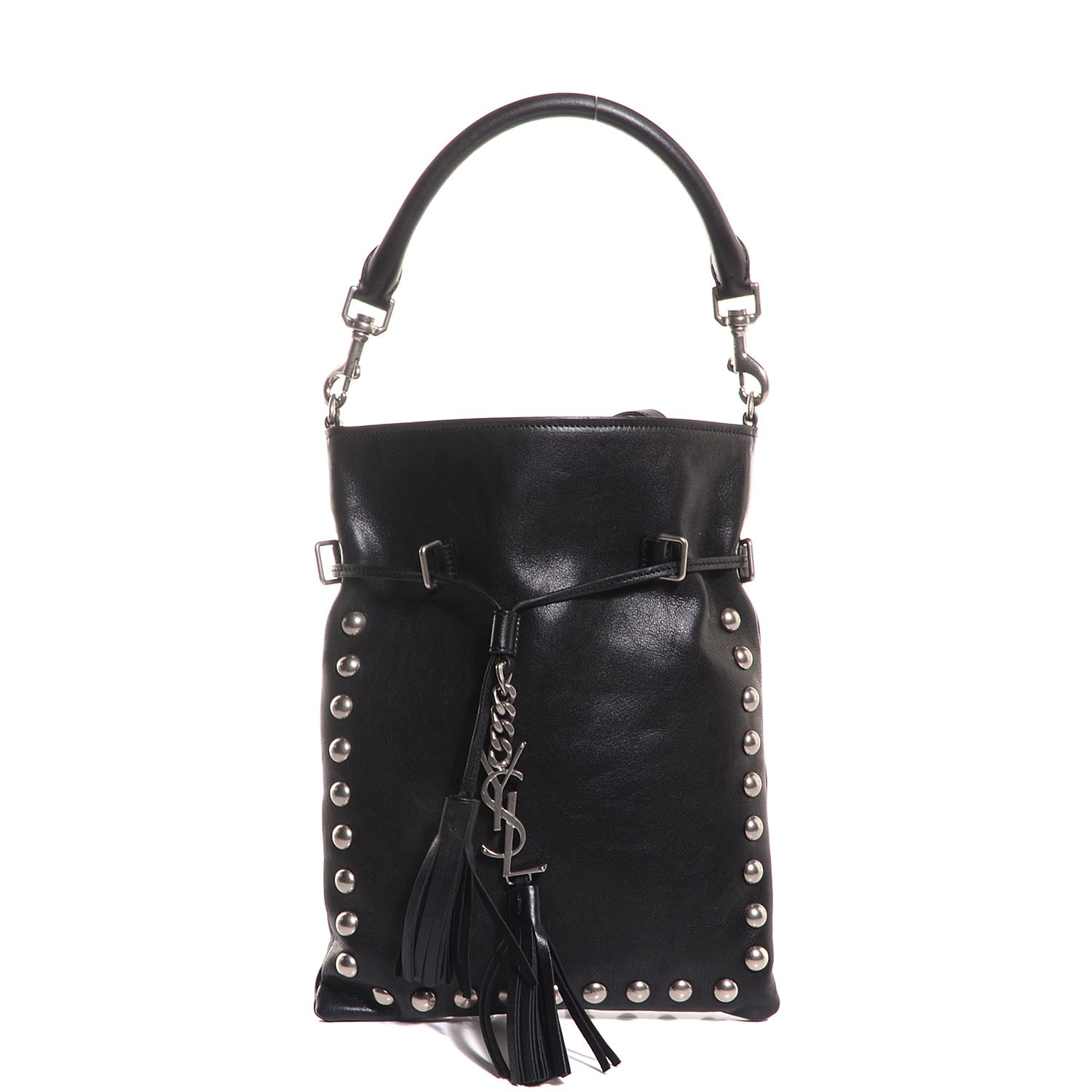 Saint Laurent Calfskin Studded Monogram Flat Bucket Black 1 of 7