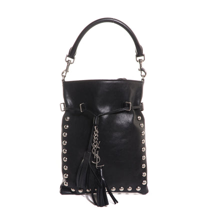 Saint Laurent Calfskin Studded Monogram Flat Bucket Black 1 of 7