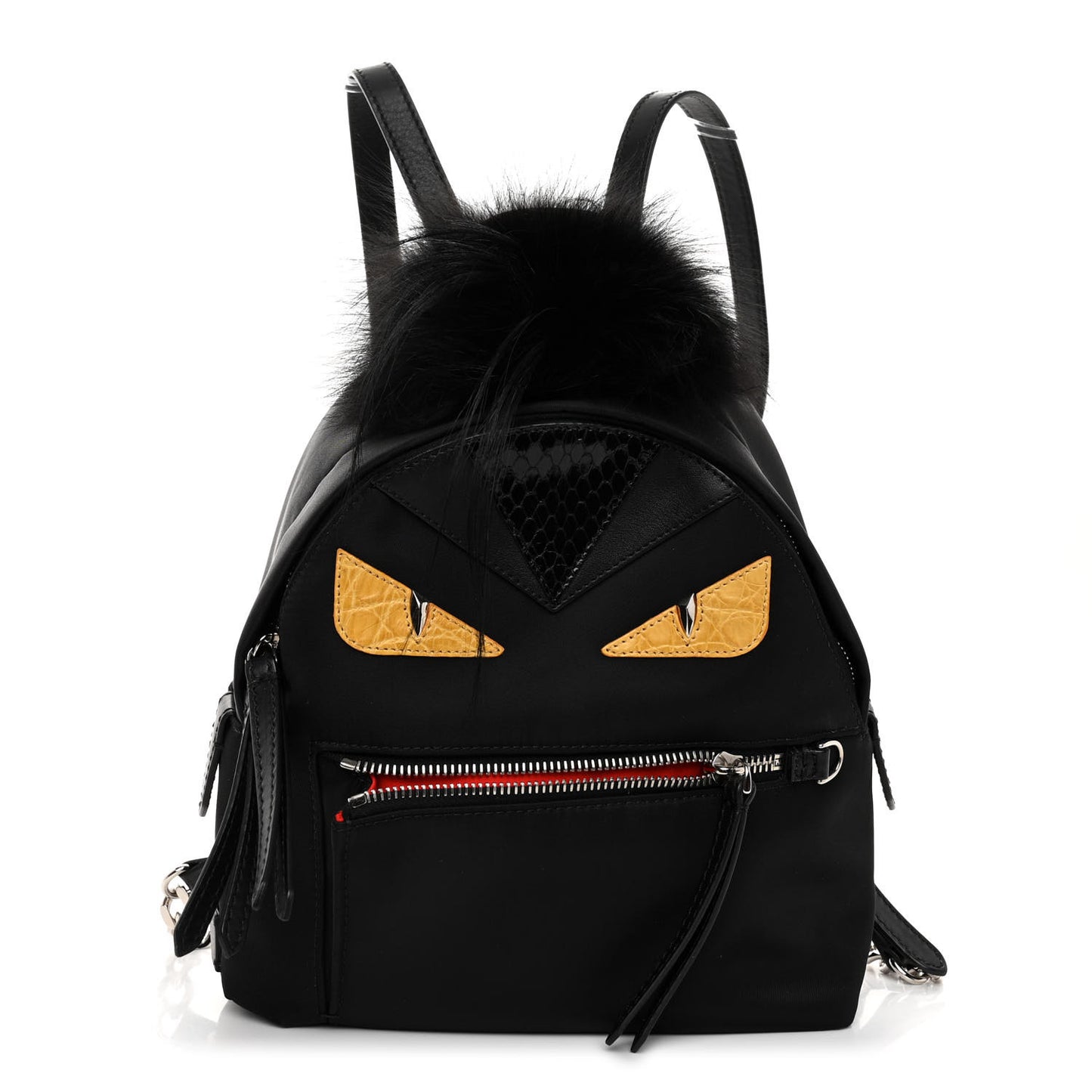 Nylon Vitello Dolce Goat Fox Fur Crocodile Monster Eyes Mini Backpack Black Sunflower