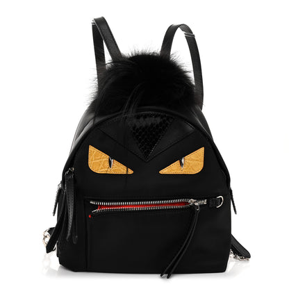 Fendi Nylon Vitello Dolce Goat Fox Fur Crocodile Monster Eyes Mini Backpack Black Sunflower 1 of 10