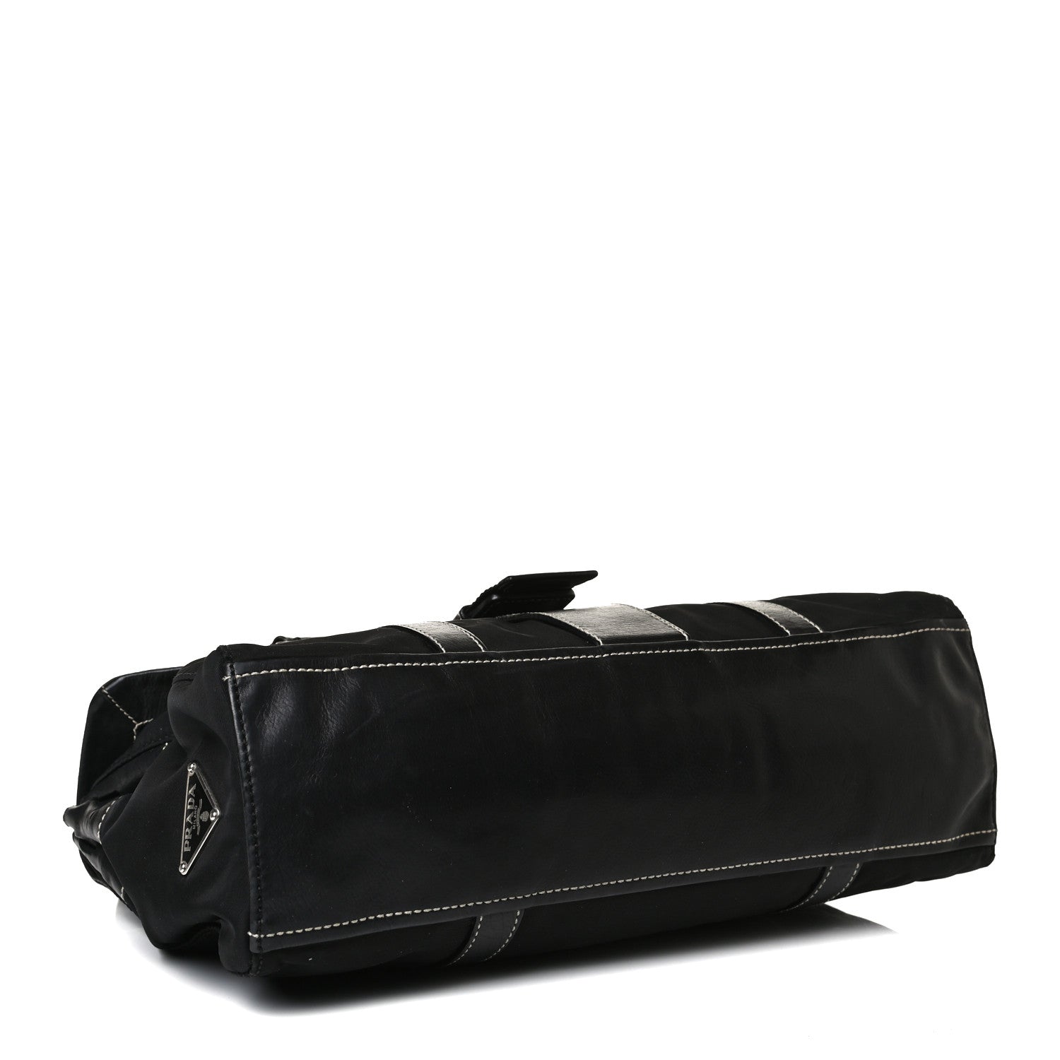 Prada Soft Calfskin Nylon Buckle Shoulder Bag Black 3 of 15