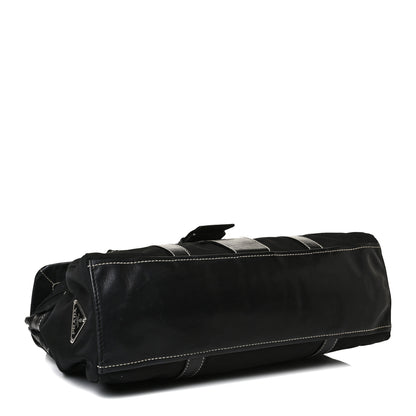 Prada Soft Calfskin Nylon Buckle Shoulder Bag Black 3 of 15