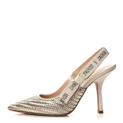 Christian Dior Laminated Calfskin Ribbon Crystal Woven J'Adior Slingback 100mm Pumps 40 Pale Gold 1 of 9