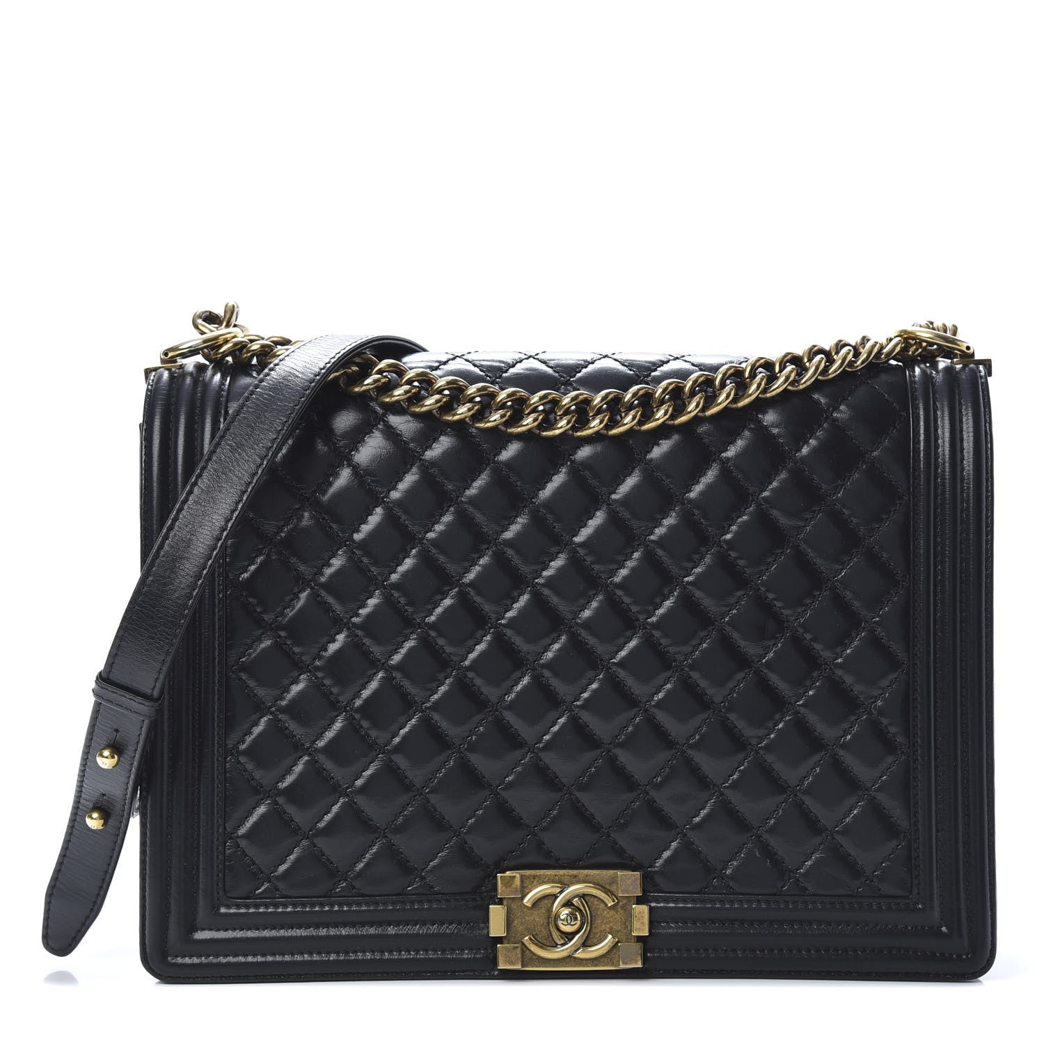 Chanel Glazed Calfskin Quilted Large Boy Flap Black 1 of 14