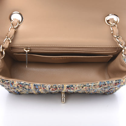 Chanel Tweed Quilted Mini Rectangular Flap Gold Blue 4 of 10