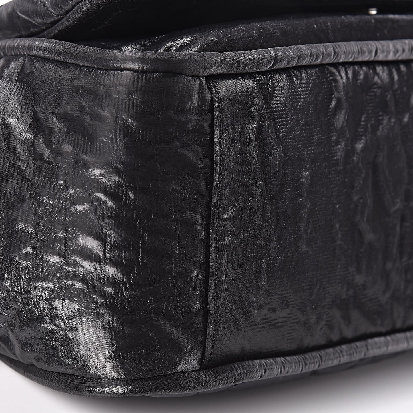 Crinkled Coated Canvas Quilted Flap Black