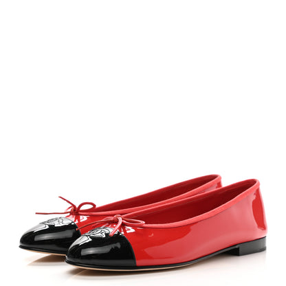 Chanel Patent Calfskin CC Cap Toe Ballerina Flats 40.5 Red Black 3 of 9